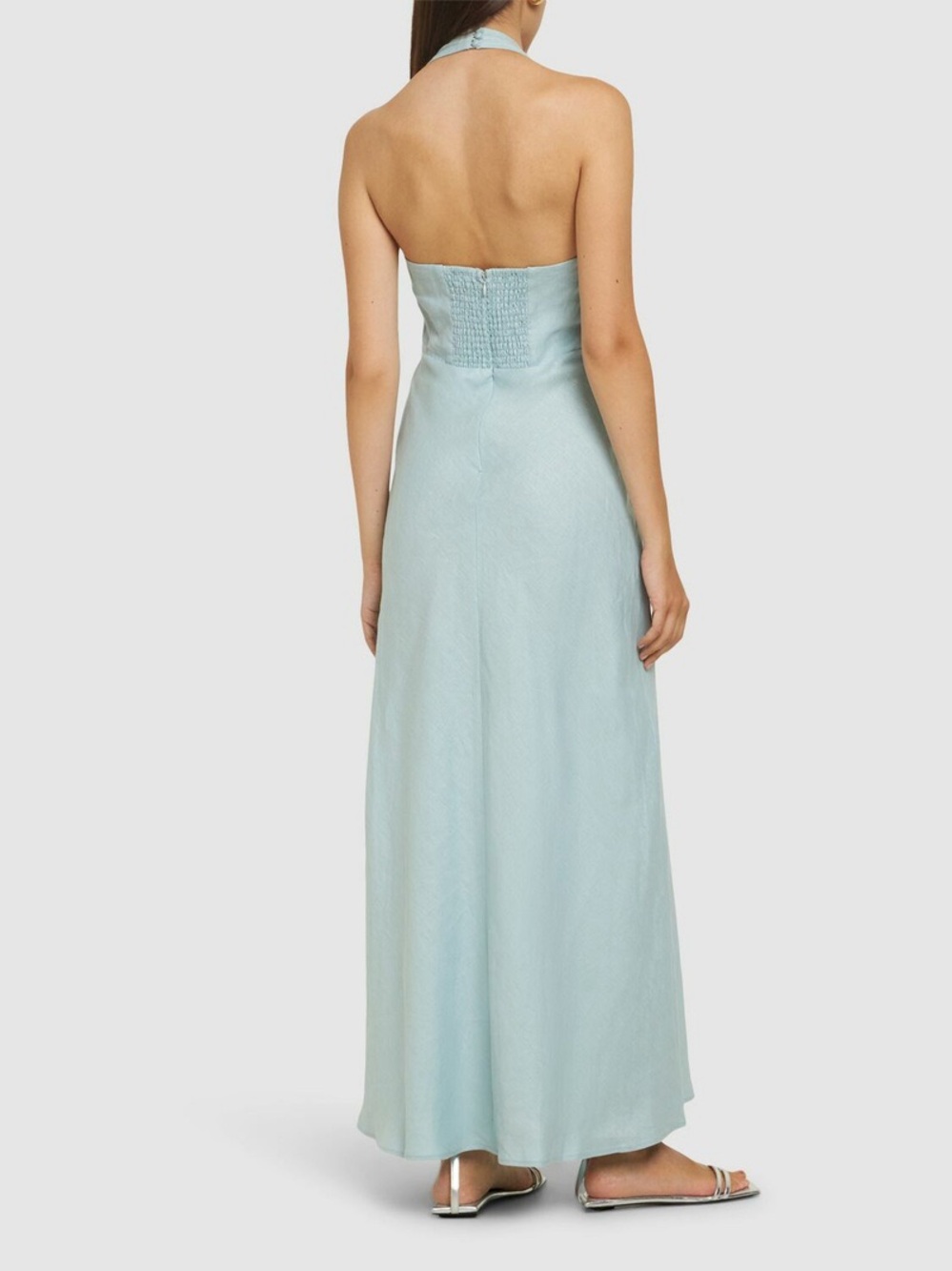 Reformation Deliah Linen Light Blue Halter Maxi Dress, Size 6. - Picture 2 of 11
